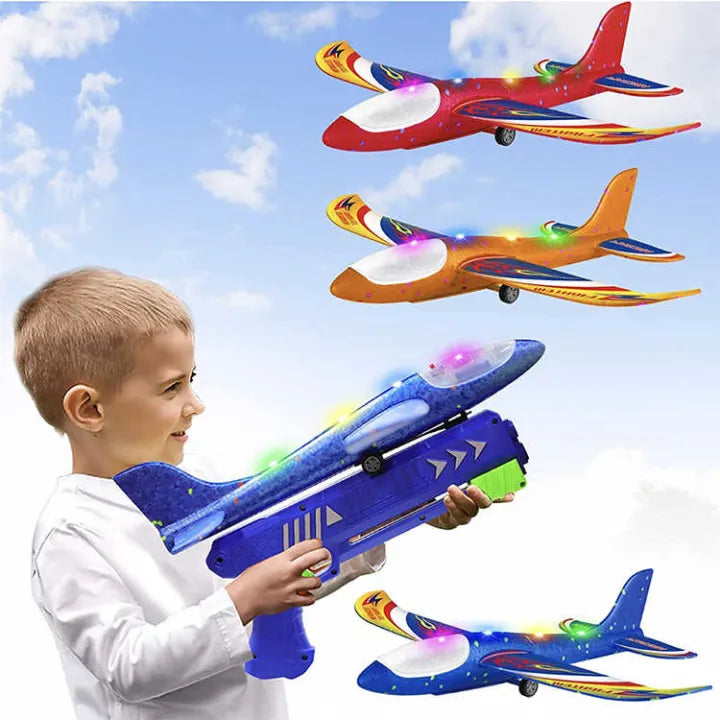 ✈️ Aircraft Gun 🔫 Launcher with Lights – Up to 100 Feet Flight